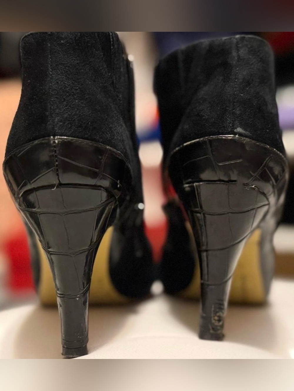 Bella Vita Black Suede & Patent Heel Ankle Boots